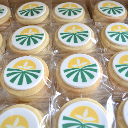 Logo cookies printed with your branding delivered Australia wide